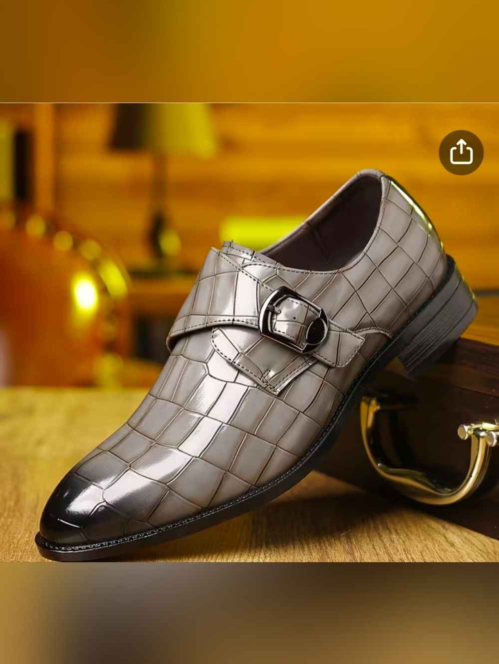 Men's Croc-Embossed Monk Strap Dress Shoe - Silver